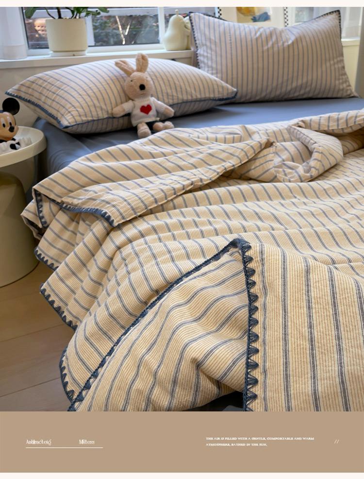 Cotton color woven striped shell edge soybean washable machine washable air conditioning summer cool quilt (multiple colors to choose from)