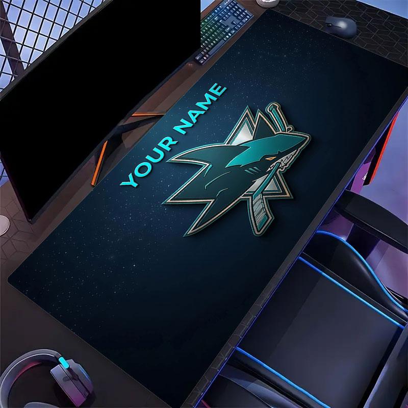Custom Name,San Jose Sharks Mouse Pad, Large Gaming Desk Mat, Non-slip XXL Mousepad for Laptop & Tablet, Mini PC Playmat with Stitched Edges