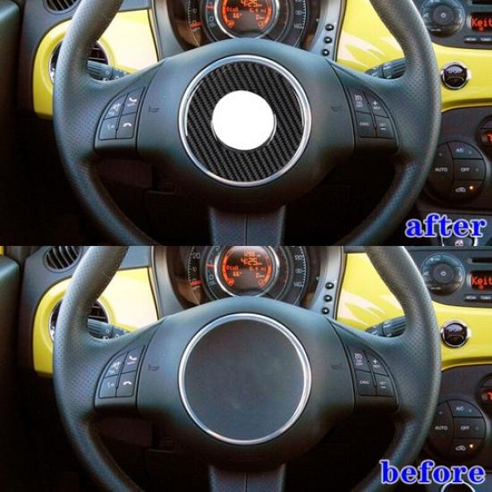 Carbon Fiber Front Steering Wheel Center Decoration Cover For Fiat 500 2012-2015