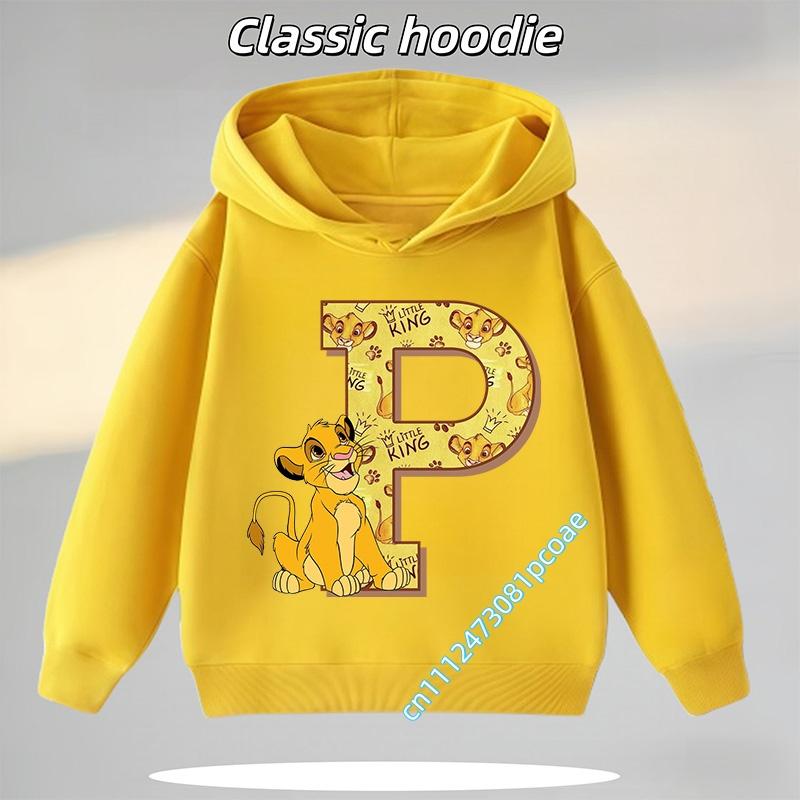 New boys, casual top,cartoon print, fall/winter pullover shirt model letter A-Z Lion King Simba children's hooded sweatshirt for