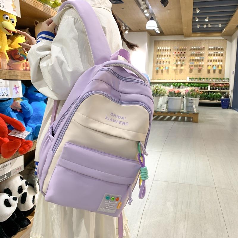 Студенческая школьная сумка большой емкости, женский рюкзак, однотонная лоскутная дорожная сумка