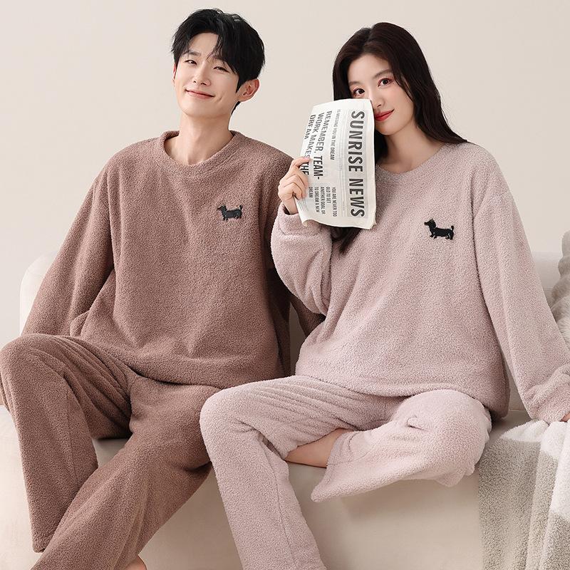 Парная пижама из полуфлиса, осенне-зимняя, из кораллового флиса, утепленная флисом, теплый костюм, мужская и женская повседневная пижама-пуловер