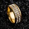 Womens Mens Fashion Double Rows Rhinestones Titanium Steel Wedding Jewelry Ring MIT