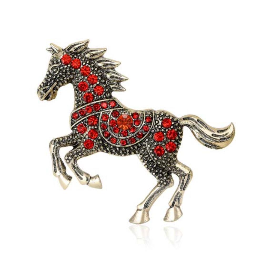 Casual Zodiac Animal Lapel Pins Luxury Metal Badge Pin Rhinestone Horse Brooches New Year Gifts