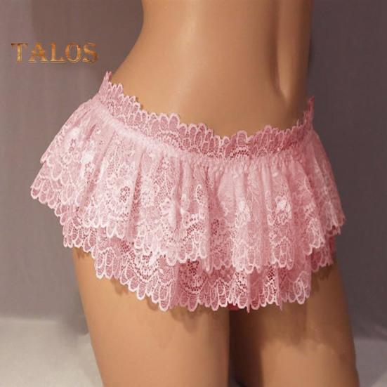 Lace Women Skirt Panties Triangle Underpants Low Waist Floral Embroidery Ruffle Briefs Bedroom Sex Clothes For Honeymoon Wedding Night