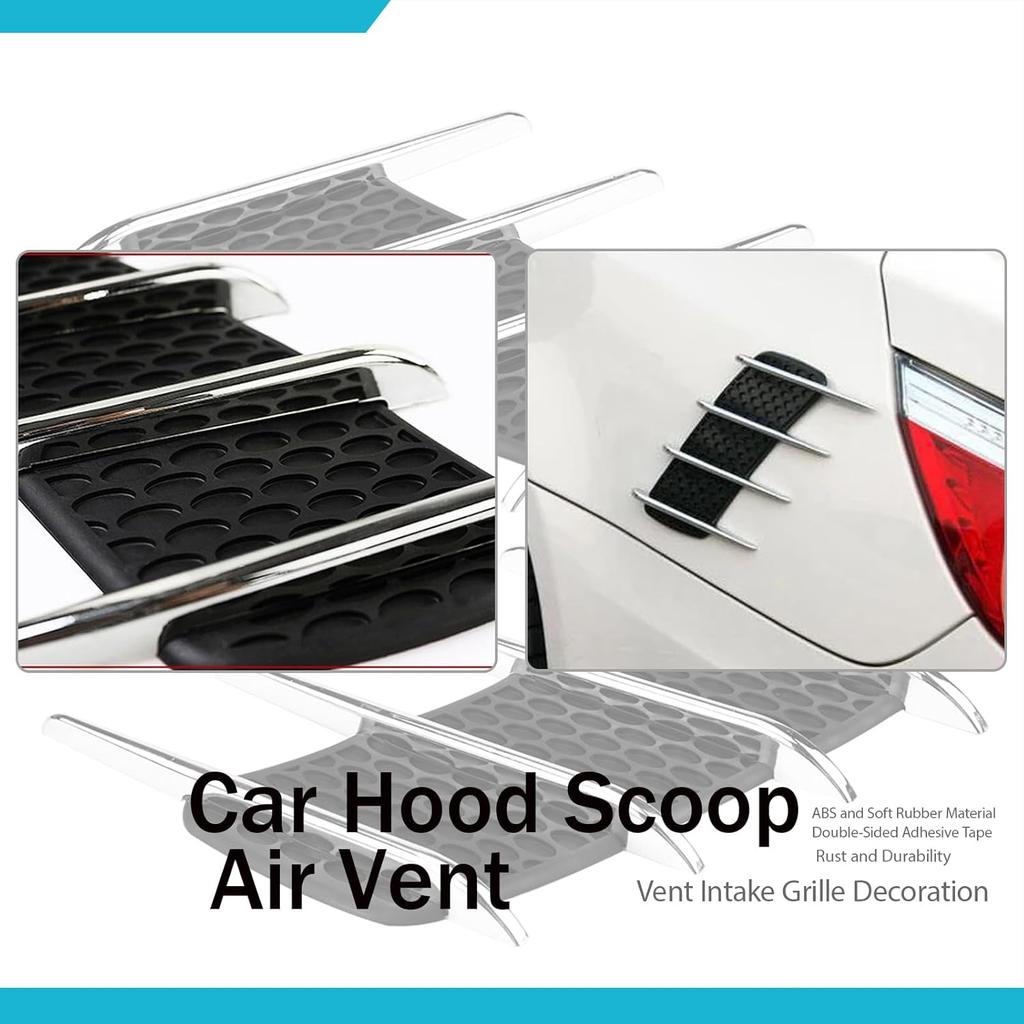 2PCS Hood Vents for Cars, Car Exterior Hood Side Air Intake Flow Vent, Car Hood Scoop Air Vent, Shark Gills Outlet Decorative Trim Sticker Vent