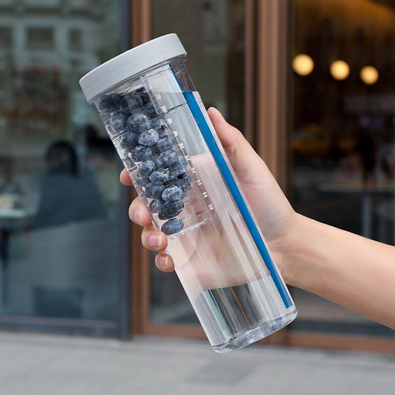 700ML Folding Straw Cup Transparent Large Capacity Water Bottles Portable Juice Cups Lemon Filter Cute Drinking Bottle for Girl