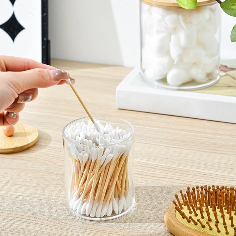 Box Cotton With Circular Swab Transparent Plastic Bamboo Cover And Dustproof Makeup Remover Cotton Simple Jewelry Storage