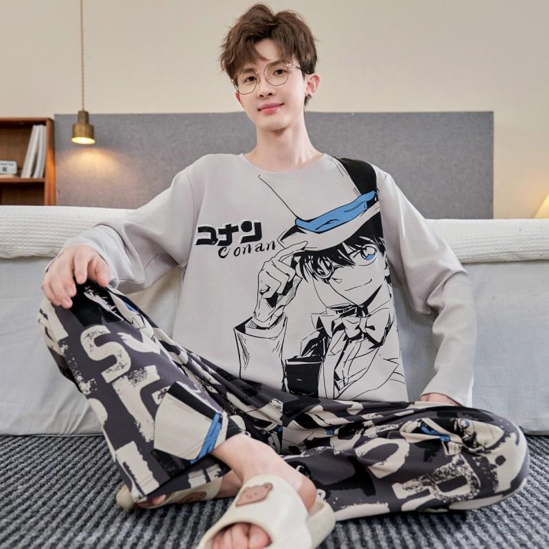 Boys Cotton Pajama Set Long Sleeve Cartoon Print Sleepwear Teens 8 Years Soft Comfortable Home Wear