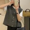 Women Knitted Vest Round Neck Sleeveless Button-down Thick Elastic Pure Color Brushed