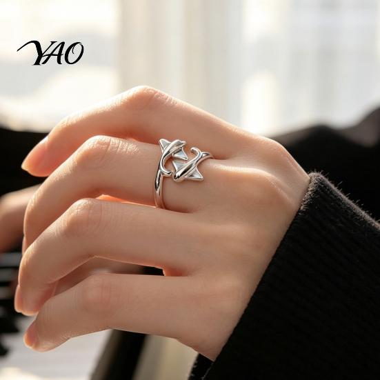 Golden Plated Ring Adjustable Open for Men Women, Silver Statement Ring, Non Tarnish Alloy Finger Jewelry Gift Him Her Daily Wear