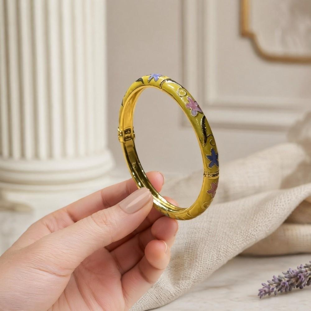Enamel Floral Vintage Cloisonne Bangle Colorful Women's Hand Bracelet Chinese Flower Bangle Girls