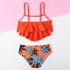 Girls  Floral Sleeveless Spaghetti Straps Adjustable Straps Swim Shorts Two-Piece Swimsuit Swimwear