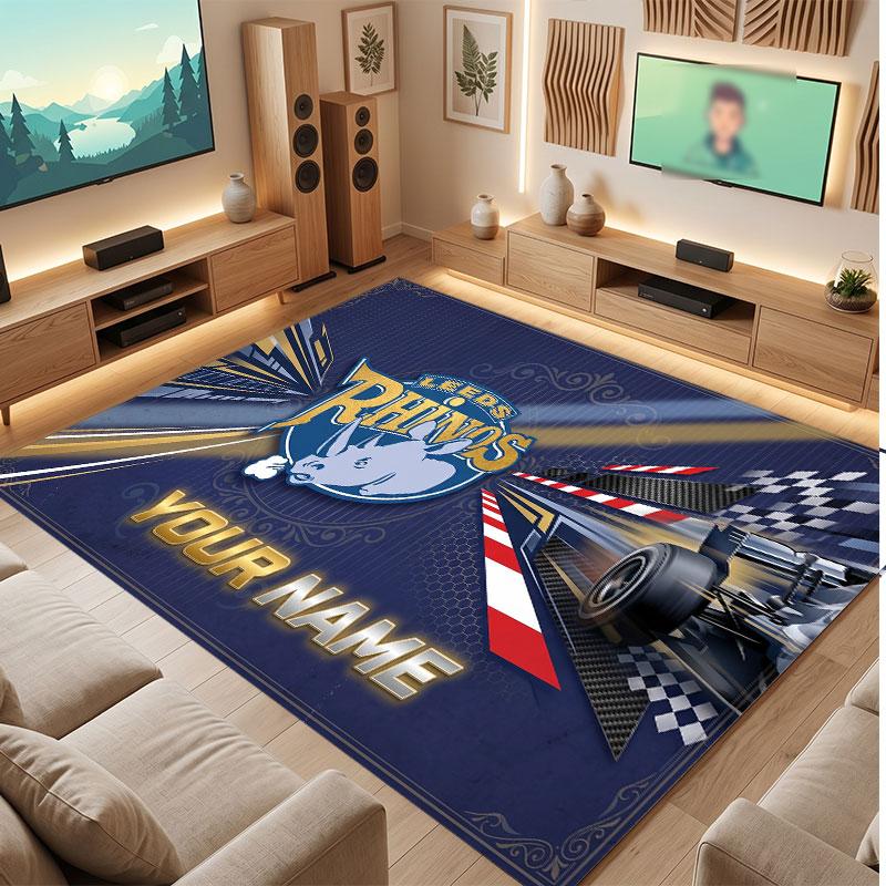 Leeds Rhinos Personalized Crystal Velvet Carpet, Customized Name Text Soft Anti‑Slip Rug for Living Room Bedroom
