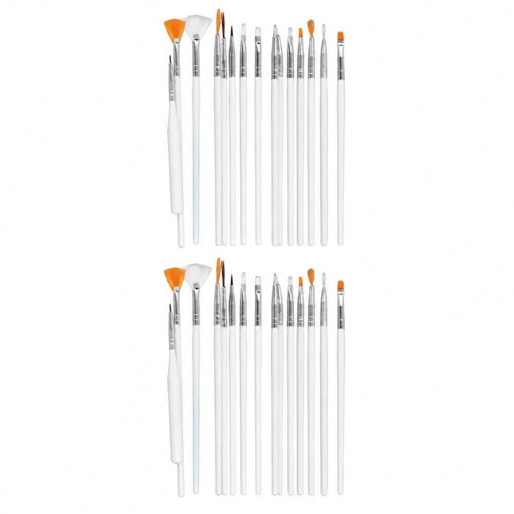 2 Set Synthetic Brush Nail Art Brushes Light Handle Fine Detail Pens Beginner Nail Learner