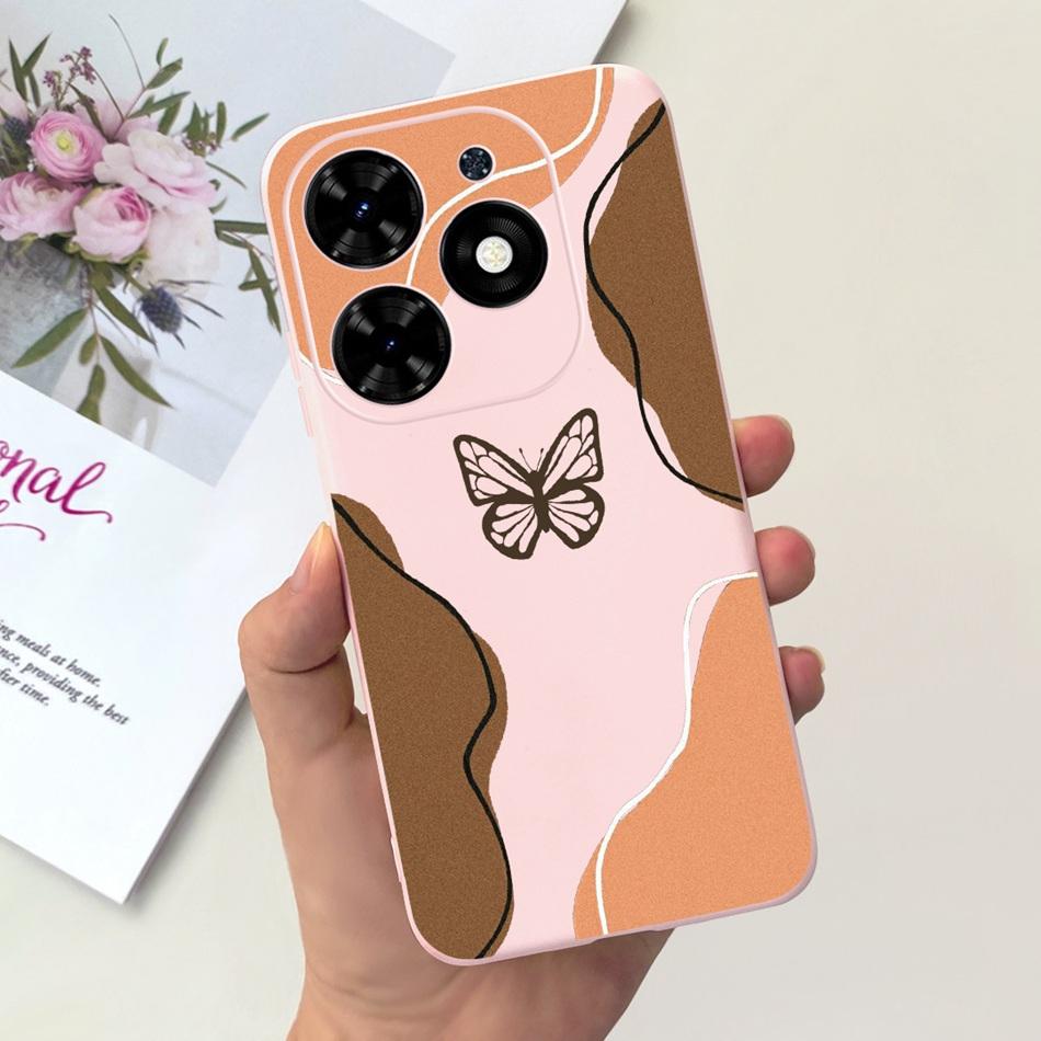 Чехол для Tecno Spark Go 2024 Милый Цветочный Узор Сердечки Конфетный Цвет Мягкий Силикон Тонкая Задняя Крышка Телефона Для Spark Go (2024) BG6