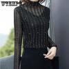 Woman Half Turtleneck Long Sleeve Lace Blouse Women's Large Size Slim Breathable Bottoming Shirt Spring and Autumn