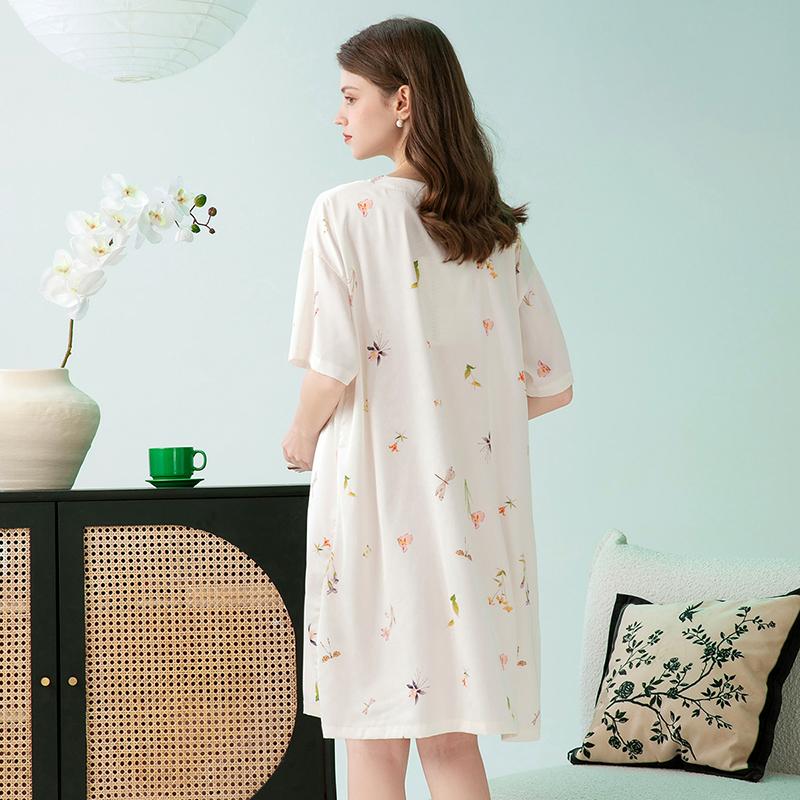 Fenteng [Satin Ice Silk] Chinese style new V-neck cardigan, new Chinese style nightgown, floral dress, breathable home wear
