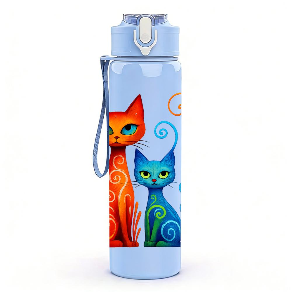 1PC Orange Blue Twin Cat Bust 750ml Color Plastic Sports Water Bottle Leakproof Flip Straw Lid For Sports Office Home Use
