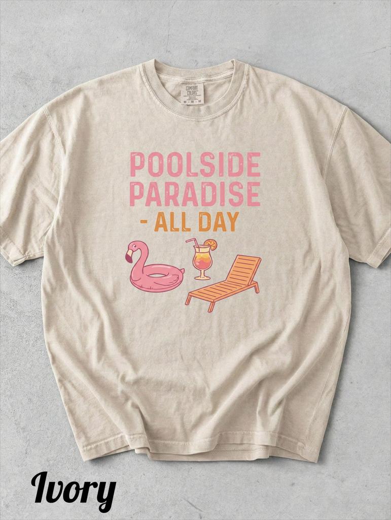 Poolside Paradise All Day Tshirt Flamingo Float And Cocktail Shirt Comfort Colors Summer Vacation Tshirt Relaxed Poolside Shirt