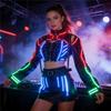 Светящийся костюм со светодиодами для женщин, сценический наряд DJ, неоновое свечение, платье для рейва, комплект юбки для клубной вечеринки, одежда для танцевальных выступлений