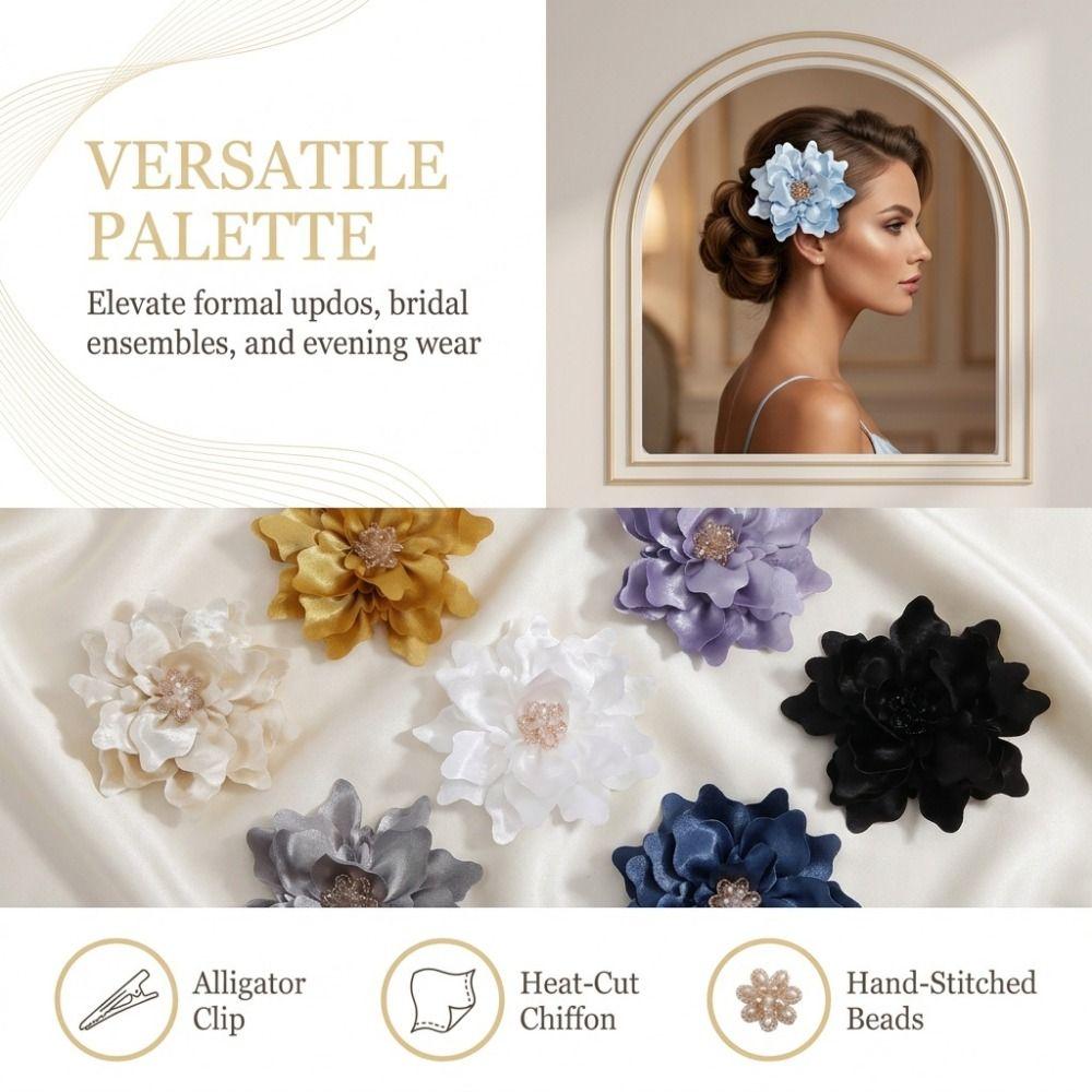 Handmade Flower Brooch Pin Dual-purpose Big Flower Hair Clips French Style Fabric Corsage Dress