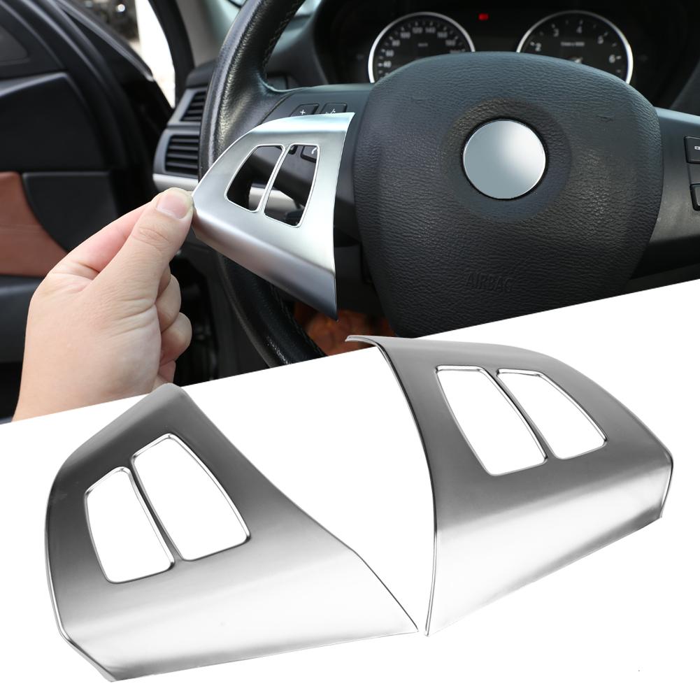 2pcs Chrome Steering Wheel Button Frame Decoration Cover Trim for X5 E70 2008‑2013