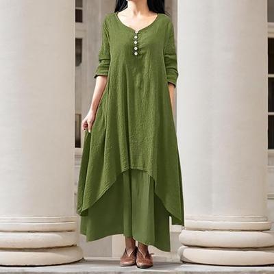 Женское платье макси с карманами, рукавами девятой длины, круглым вырезом, нерегулярным многослойным покроем