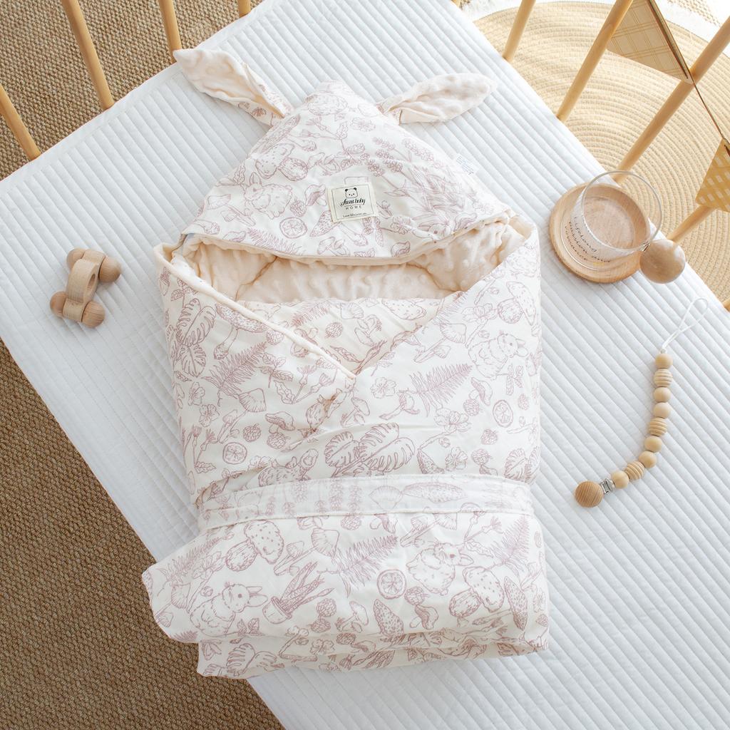 Двухслойная марлевая пеленка-конверт для новорожденного с принтом, длинными ушками, одежда для роддома, одинарная, для новорожденного, плотная