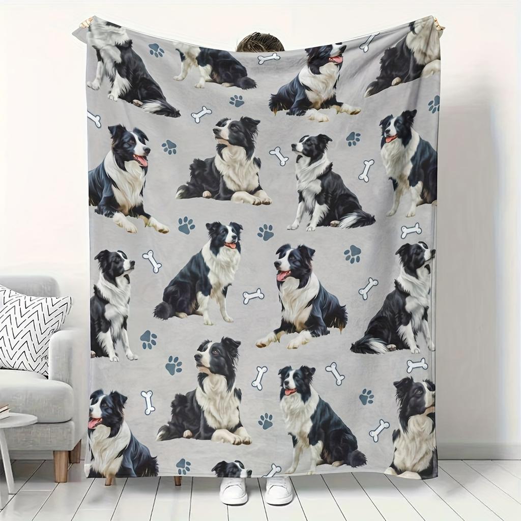 Cozy Border Collie Print Flannel Blanket Tear Resistant All Season Warm Throw for Pet Lovers Home Office Decor