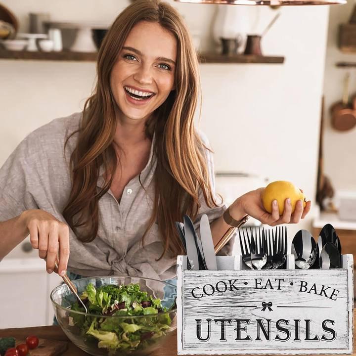 5 шт./Набор Подставка для столовых приборов Отделения Коробка для столовых приборов Деревянная коробка для столовых приборов Подходит для кухонных столешниц Коробка для хранения столовых приборов Вилка Ложка