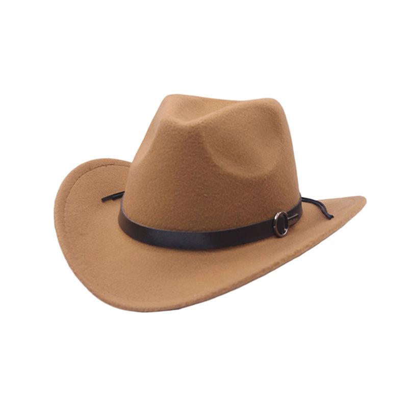 Hot-selling metal buckle belt cowboy hat autumn and winter woolen top hat men's and women's big edge curled jazz felt hat
