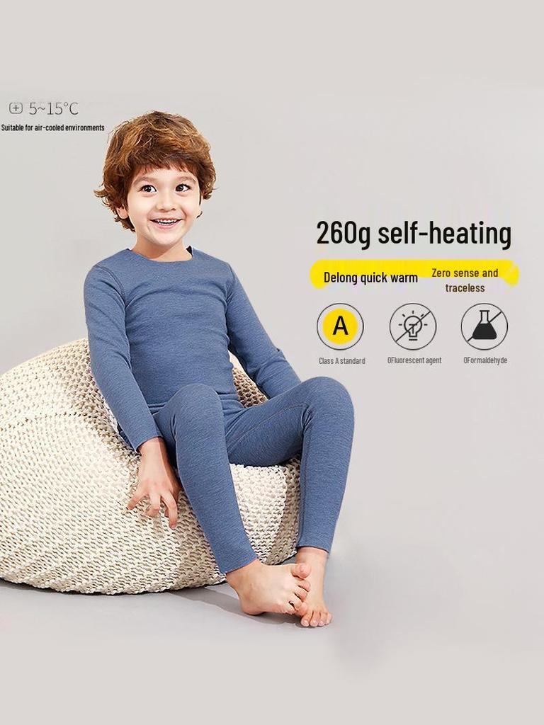 Детский термокомплект Осень/Зима 2025 – Теплый базовый слой однотонного цвета, пижама из двух частей с длинным рукавом и брюками