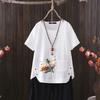 2025 Summer New Dragonfly Print V-neck Cotton Hemp Women's Casual T-shirt