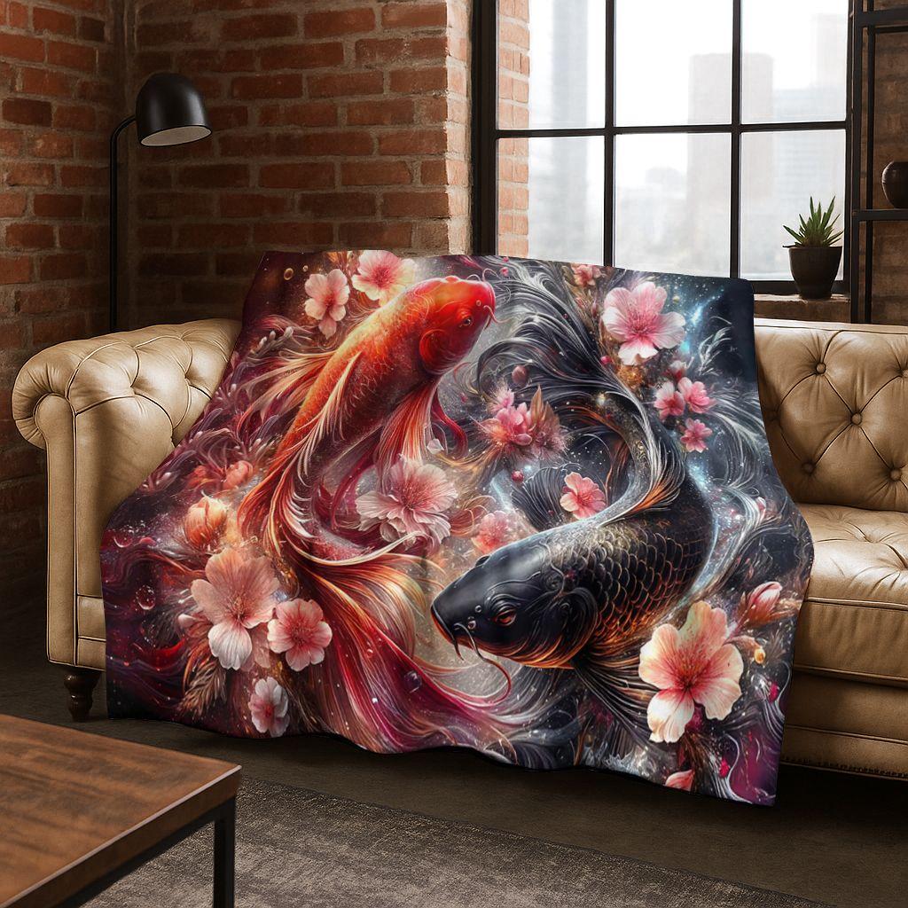Роскошное Мультяшное Фланелевое Одеяло с Рыбами Кои и Инь-Ян, Уютное Мягкое Плед для Дома, Спальни, Кровати, Дивана, Подарок Ребенку