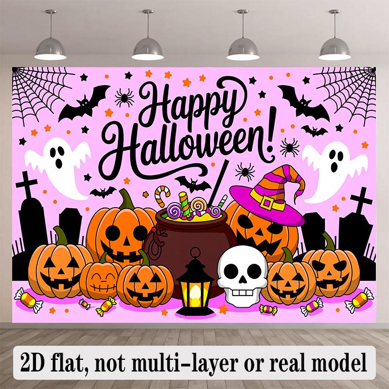 Halloween Backdrop Pumpkin Skull Witch Hat Bat Party Wall Decor