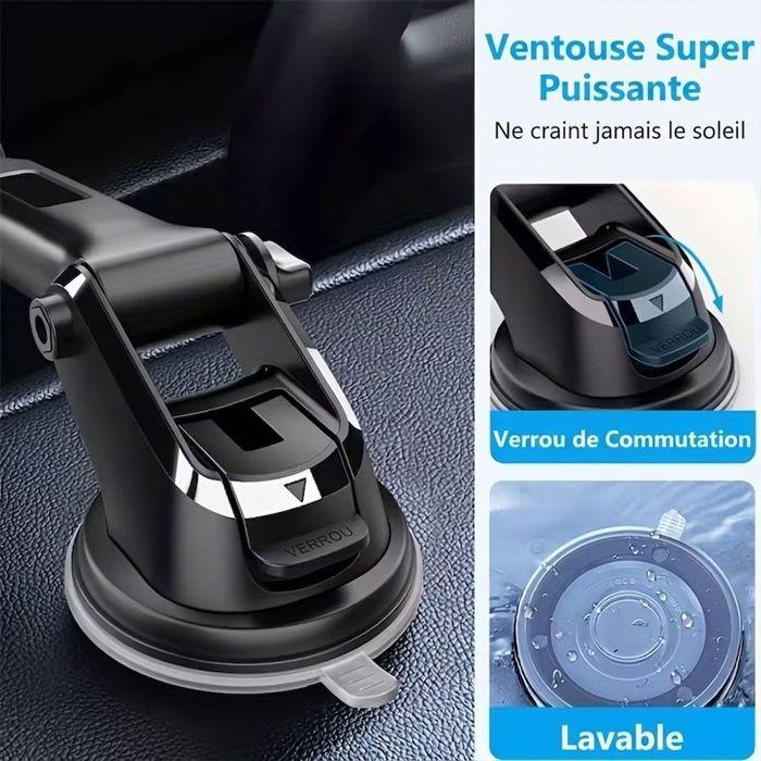 Support Téléphone Voiture Universel avec Ventouse, Stable Réglable Rotatif 360° - Noir