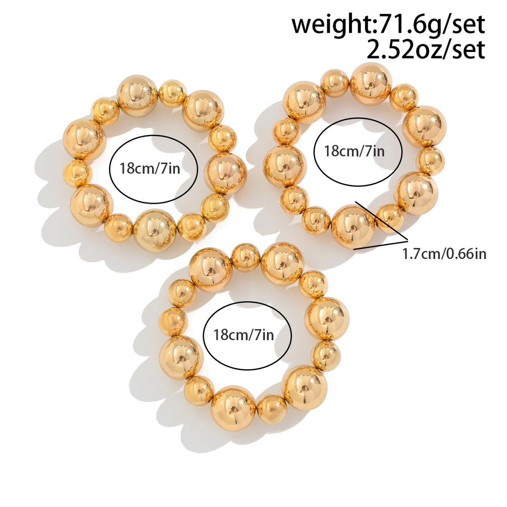 3PCS Punk Stretch Beads Bracelets Gold Sliver Color Stacked Ball Beaded Bracelet For Women Men Imitation Pearl Jewelry