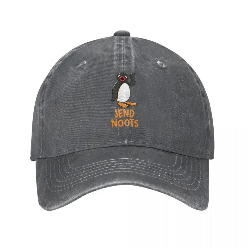Классическая бейсболка Send Noots Pingu Унисекс Потертый Деним Стирка Snapback Кепка Пингвин Мультяшный Для улицы Путешествий Мягкие Кепки Кепка