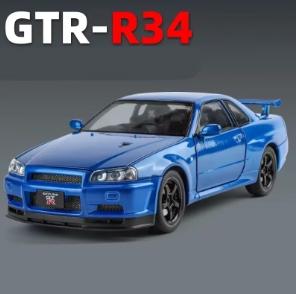 AQG2 1:24 Nissan Skyline Ares GTR R34 Alloy Sports Car Model Diecasts Metal Racing Car Vehicles Model Sound and Light Kids Toys Gifts