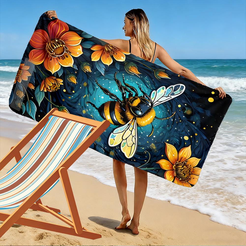 Honeybee with Orange Flowers Design Beach towel quick-drying for travel outdoor sports jogging beach and swimming