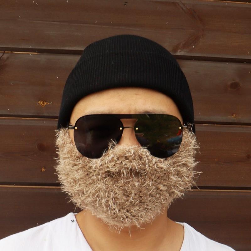 Mens Knit Beanie With Fake Beard Warm Plush Hat Punk Hip Hop Winter
