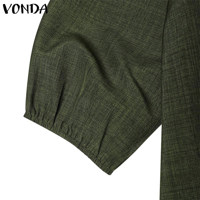 VONDA Женское повседневное платье-туника с круглым вырезом и рукавами 3/4 с нерегулярными оборками