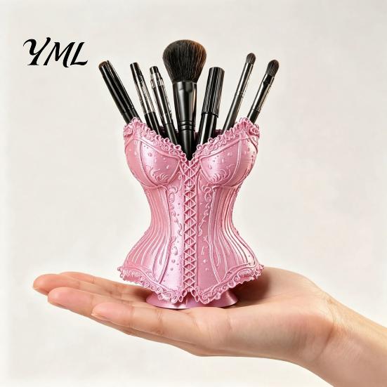 Artistic Pen Cup Gothic Corset Holder, 3D Printed Vintage Dark Makeup Brush Cosmetic Tool Container Decorative Desk Organizer for Office Vanity,