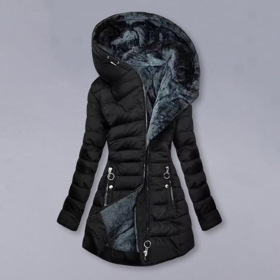 Женская зимняя куртка с подкладкой, большого размера, с мягкой подкладкой, застежкой-молнией, средней длины, с капюшоном, верхняя одежда, однотонный теплый ветрозащитный пуховик