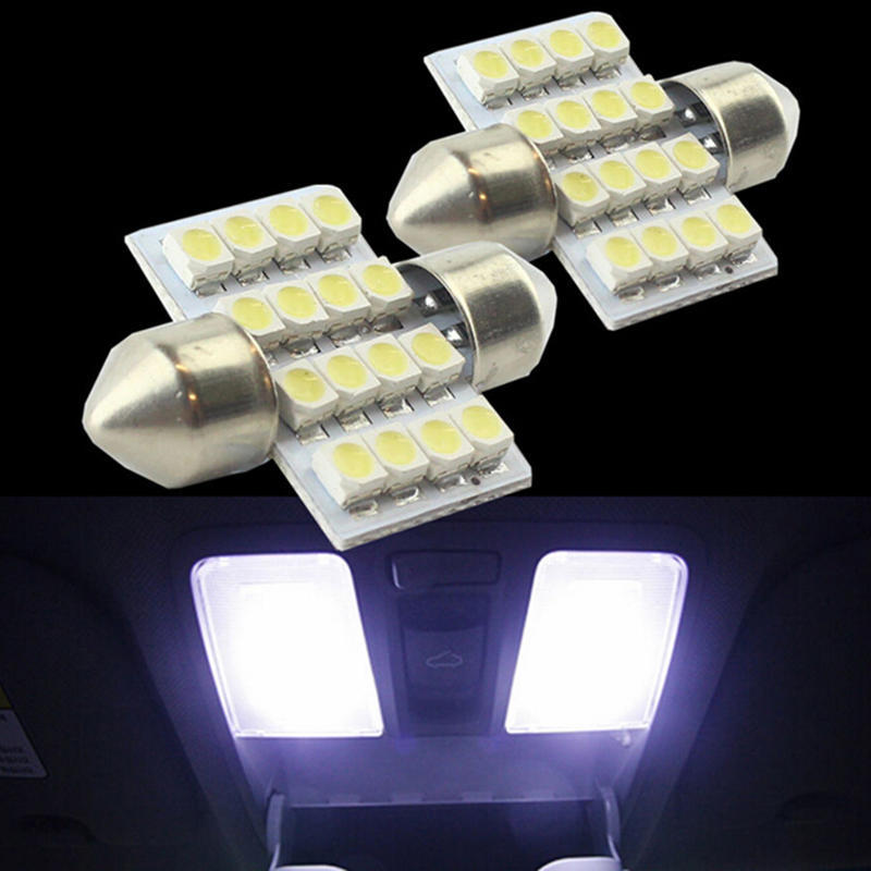 2 Pcs 31Mm 3528 16 Led Smd White Festoon Dome Car Bulbs