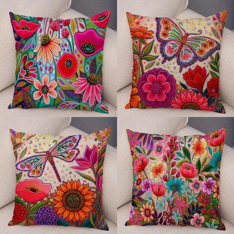 Colorful Floral Butterfly Double-sided Printed pillow cover Short plush Suitable living rooms bedrooms sofas throw cushion cover