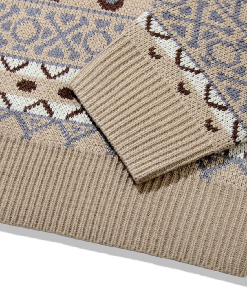 TRILLION Винтажный жаккардовый джемпер Fair Isle с круглым вырезом_Бежевый