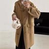 Двустороннее шерстяное пальто с роговыми пуговицами, длинное женское новое корейское шерстяное пальто в стиле колледжа на осень и зиму