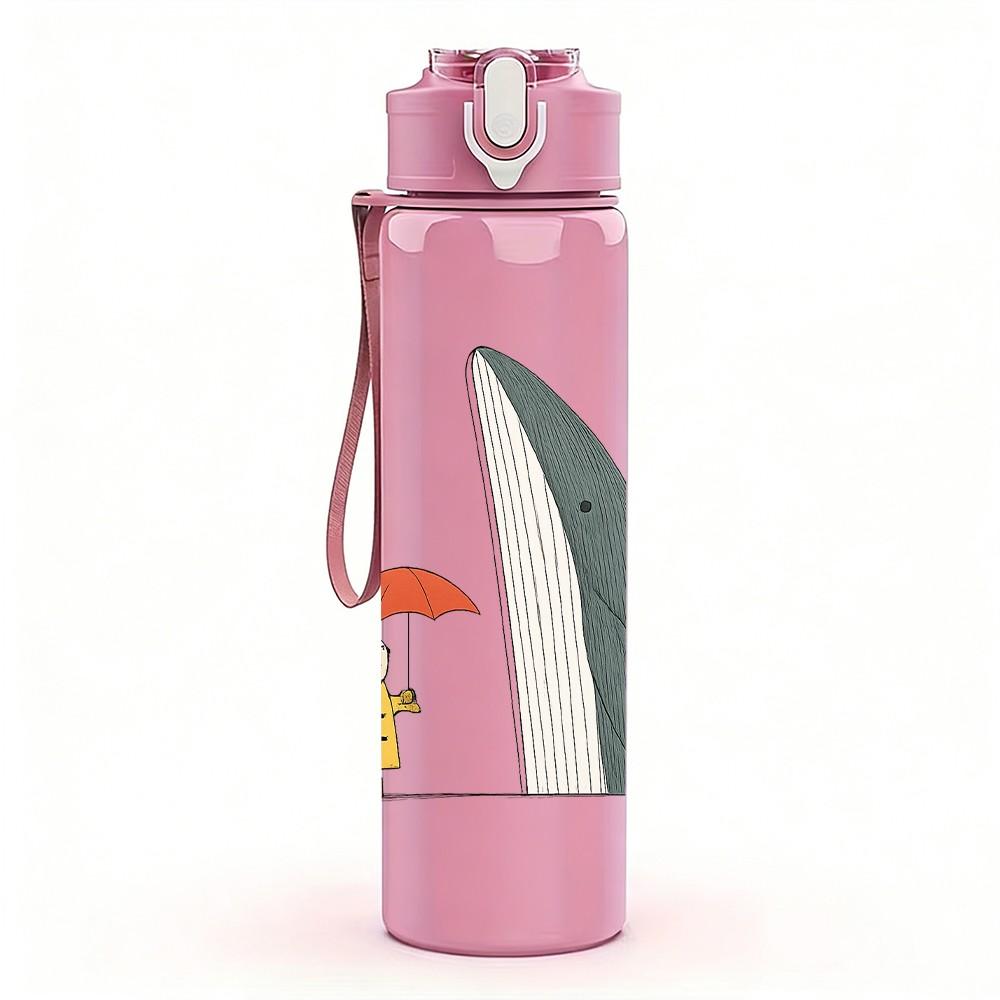 1PC Shark Rain Umbrella Cartoon 750ml Color Plastic Sports Water Bottle Leakproof Flip Straw Lid Suitable for Sports Office Home Use